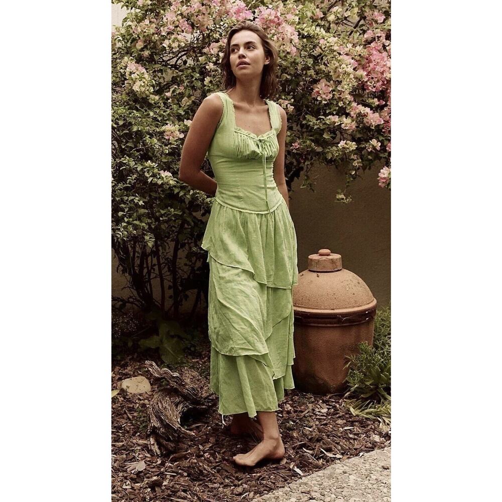 NWT FREE PEOPLE In My Dreams Tiered Midi Dress •S• Ivory Corset Top Gauze $148 - Picture 8 of 11